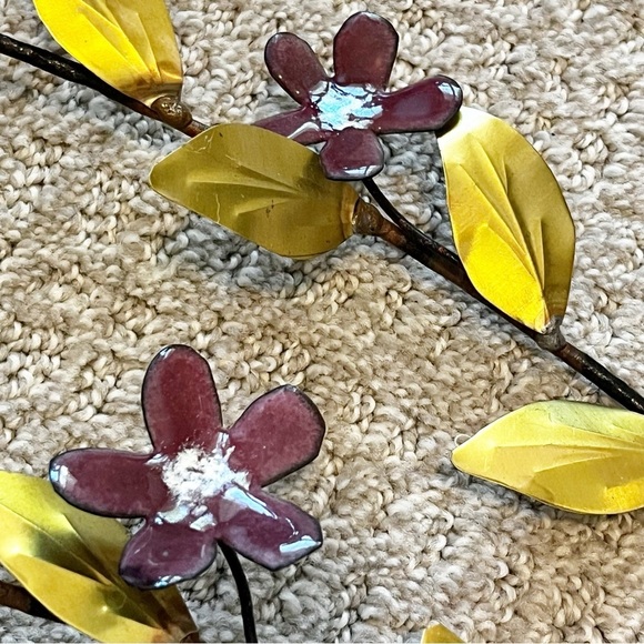 Lotus Hibiscus Purple Enamel Flower Metal Wall Hanging Spray Brass Mid Century - Picture 10 of 14